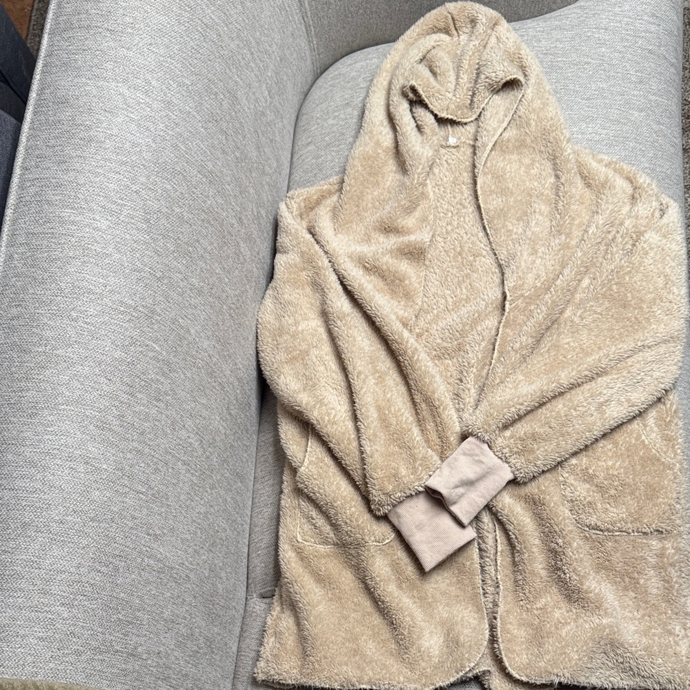 Cozy Tan Hooded Sherpa Cardigan